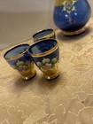 Venetian Murano Cobalt Blue And Gold Hand Painted Decanter Set Glasses Vintage