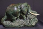 African Elephant - Hand Carved Dark Brown Green Verdite Stone Sculpture
