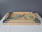 3 Vintage Wood Pheasant Hand Painted Serving Nesting Trays Mcm Mid-century
