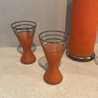 Vintage Art Deco Striped  Orange Cocktail Set- Matching Glasses