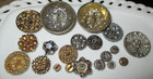 Lot 20 Vintage Rhinestone In Metal Buttons - Czech Aurora Glass - Flowers   