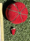 Vintage Red Tomato Pin Cushion With Strawberry Emery Tail Sewing Collectible