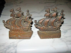 Vintage Sailing Ship Bookends Cast Iron W Copper Finish Galleons Nautical Decor