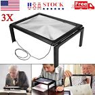 Full Page 3x Large Magnifier Book Reading Aid Magnifying Glass W  4 Led Lights