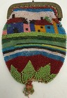 Antique Vintage  Beaded Purse Coin Small Purse  Metal Frame Silk Lining