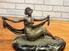 Antique French Art Nouveau Spelter Lady Woman Marble Base Made In France Deco