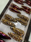 Press On Nails 26 Handmade Long Stiletto Chrome Cateye Crystal Gel   Gel Polish