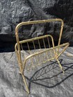 Vintage Mcm Faux Bamboo Brass Magazine Record Rack Stand Hollywood Regency Style