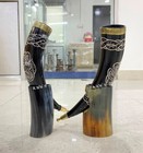 Drinking Horn Set  Mead  Ale  Authentic Carved Viking Drinking Horn With Stand