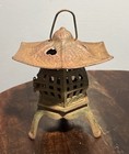 Vtg Japanese Cast Iron Hanging Lantern Pagoda Garden Candle 11    Tall