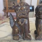 Vintage Pair Of Chinese Foo Dogs Feng Shui Reddish Wood Carved  Figurines