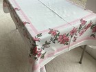 True Vintage Mcm Tablecloth With Sweet Pink Old Fashioned Roses 65    By 52   