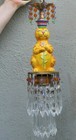 Vintage Swag Lamp Cat Porcelain Deco Stl Purple Beaded Crystal Prisms Brass