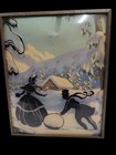 2 Vintage Silhouette Pictures  4  X 5   Convex Glass-making A Snowman  On Fence