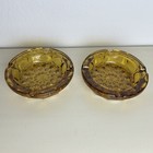 Vintage Round 6  Amber Glass Ashtray With Textured Flower Petal Design Mcm
