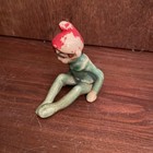 Vintage 1950s Japan Ceramic Christmas Green Red Hat Pixie Elf Fairy Figure 3 75 