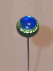Antique Peacock Eye Hatpin Victorian Art Glass Brass Foil 9  Long Hat Pin