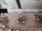 Vintage 24k Gold Plated Necklace Bracelet And Clip Earrings Flower   Pearl Set
