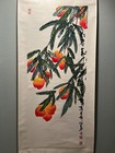 Chinese Watercolor Painting Scroll Longevity Peaches