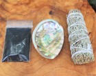 Sage Smudge Kit  Blue Sage  Mini Abalone Shell  Black Salt   Smudging Directions