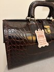 Byron Upjohn Doctor Bag Brown Croc Embossed Cowhide Working Key Lock Vintage