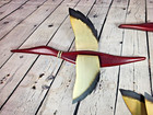 Vintage Folk Art Hand Carved Wood Flying Ducks Geese Metal Wings Set 3 Mcm