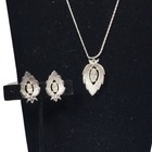 Sarah Coventry Silver Leaf Clear Rhinestone Necklace   Earrings Crystal Navette
