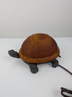Vintage Amber Tiffany Style Glass Cast Metal Turtle Table Night Light Lamp