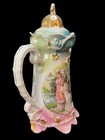 Antique Rococo Styled German Ceramic Coffee Pot With Lid Courting Couple 9 1 2   