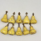 Lot Of 10 Vtg drawer cabinet Wooden Knobs Yellow White Flower Hand Painted Wood