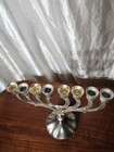 Judaica Vintage Hanukkah Menorah Jewish Silver Plated Heavy Candle Holder