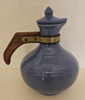Bauer Pitcher Vintage Blue Lidded Wooden Handle Mid Century Ring Ware La  Ca 9 