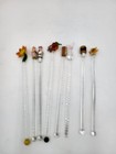 Lot Of 8 Vintage Art Glass And Plastic Swizzle cocktail Stirs Summer Bbq Themed