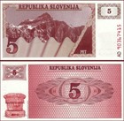 Slovenia  5 Tolarjev 1990  Unc- 5 Pcs Lot  P-3  First Issue