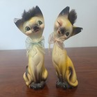 Vintage Siamese Cat Figurine Pair 1950s Japan Ceramic Yellow Kitty 