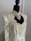 Vintage 80s Ivory Bride Wedding Dress Beaded Long Sleeve S m Statement Gown