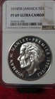 1974 Jamaica  5  norman  - Ngc Pf69 Ultra Cameo Silver Coin Almost 38 Grams