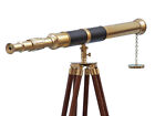 Vintage Brass 39  Telescope On Wooden Tripod Maritime Nautical 50  Stand