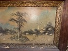 Antique Primitive Landscape Oil Painting-gold Gilt   Oak  Frame-fits  22    X 14   