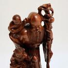 Large Chinese Carved Wood Sculpture Wiseman With Children And Deer Vintage