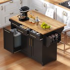 Rolling Kitchen Island Storage Cabinet W rubber Wood Drop Leaf   Power Outlet