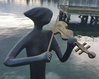 4ft Mcm Violin Player Sculpture Vtg Bronze Statue Orchestra Music Violinist Art