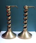 Vintage Pair Spiral Brass 8 5  Tall Adjustable Corkscew Courting Candle Holders