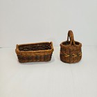 Lot Of 2 Dark Brown With Color Vintage Mini Wicker Boho Baskets With Handles