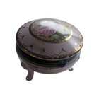 Vintage Porcelain Footed Trinket Box Victorian Courting Gold Trim Hinged S8087 9