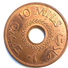 British Mandate Coin 1943 Palestine 10 Mil Km 4a Bronze Israel Rare Date 