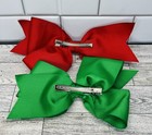 8 Inch Extra Large Grosgrain Ribbon Hair Bow W Clip Girls Red Green