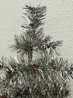Vintage Style Silver Tinsel Feather Christmas Tree Red Ornaments Wood Base 18 