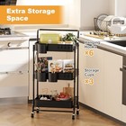3 Tier Foldable Rolling Cart With Wheels  Folding Utility Cart Organizer  Black