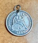 1887 Victorian Love Token Engraved Initial L W Liberty  Dime Silver Us Coin